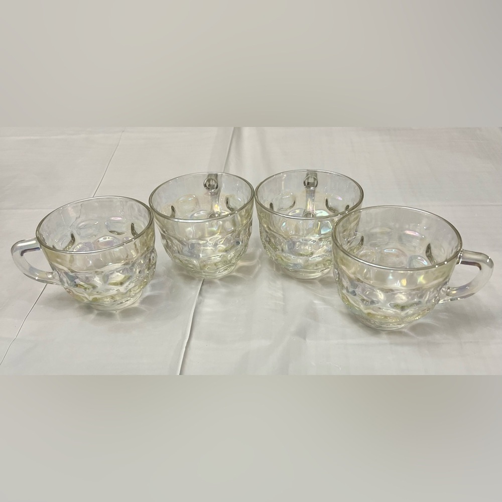 Federal Glass Iridescent Carnival Glass Teacup, Set of 4.